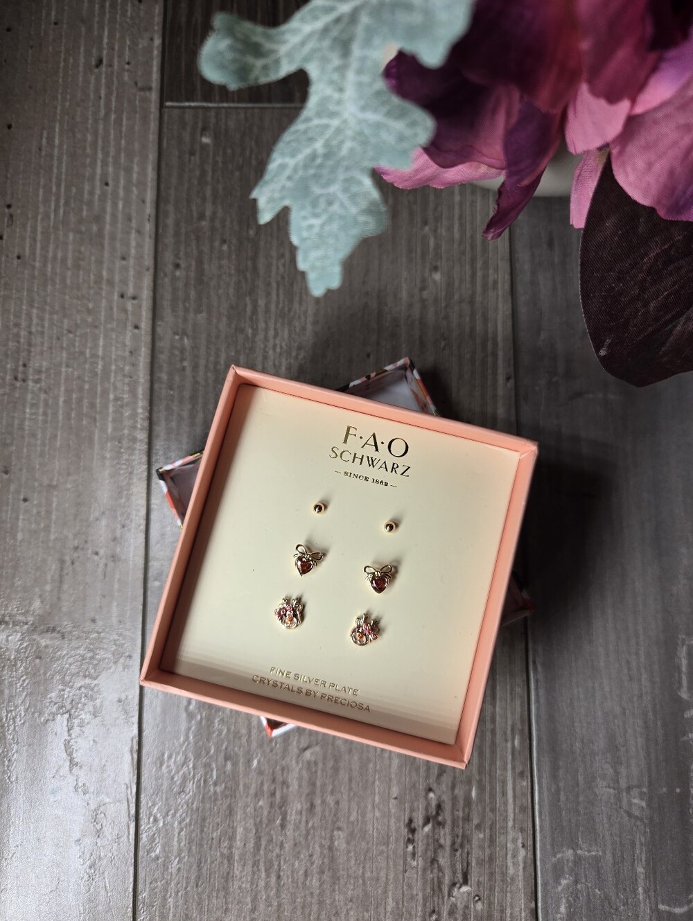 NWT F.A.O. Schwarz Fine Silver Plate Crystal Earring Set – New in Box